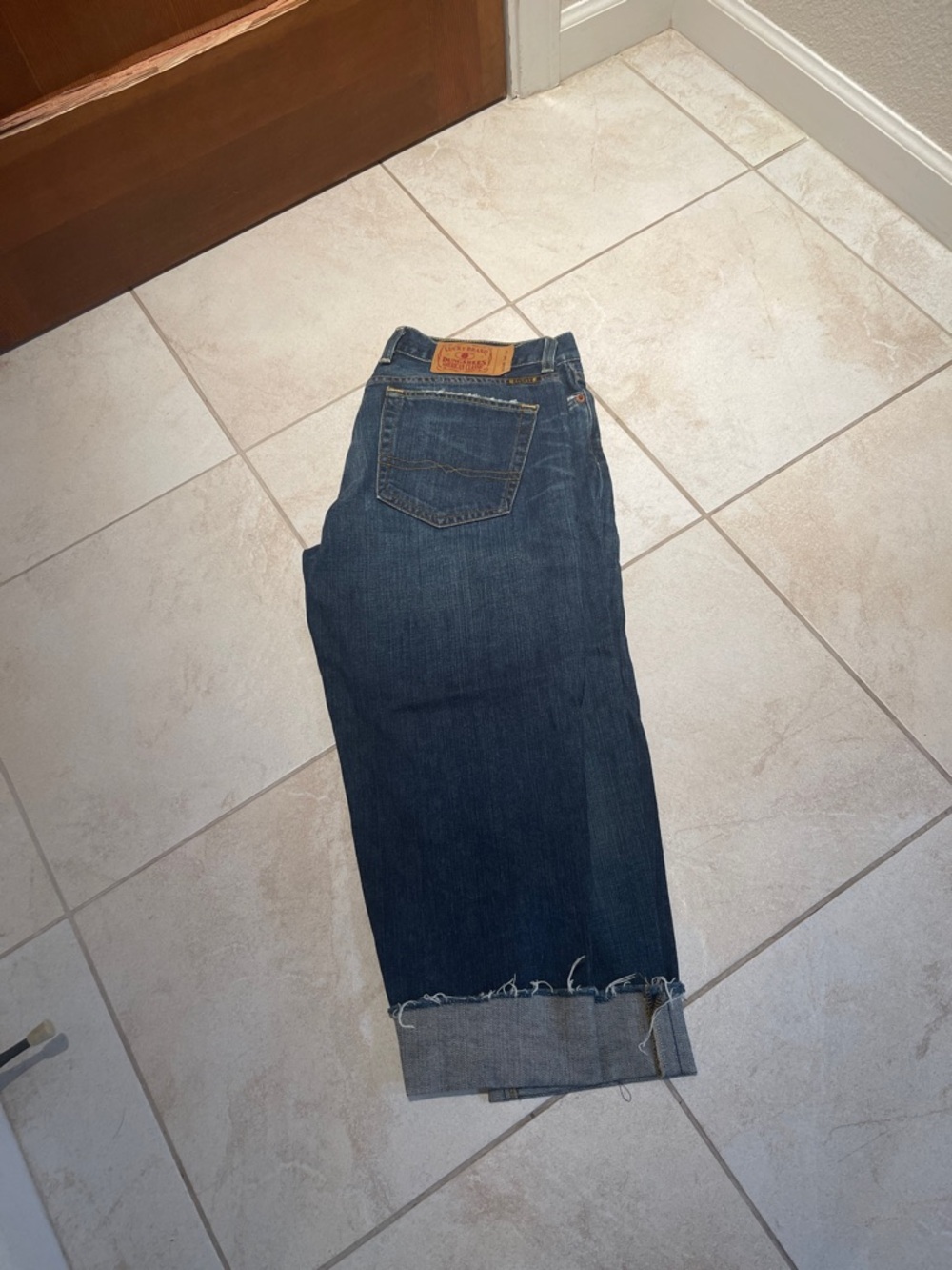 Lucky Brand Dark Blue Cropped Frayed Hem Jeans